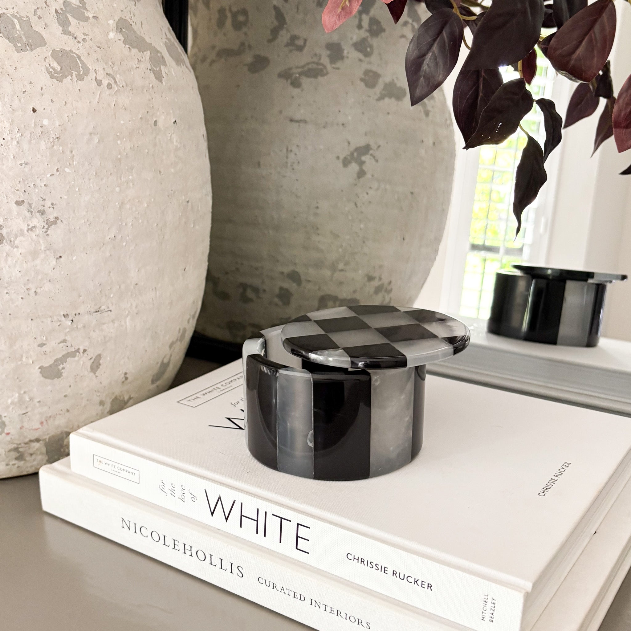 Black Marble and White Onyx Checker Lidded Box