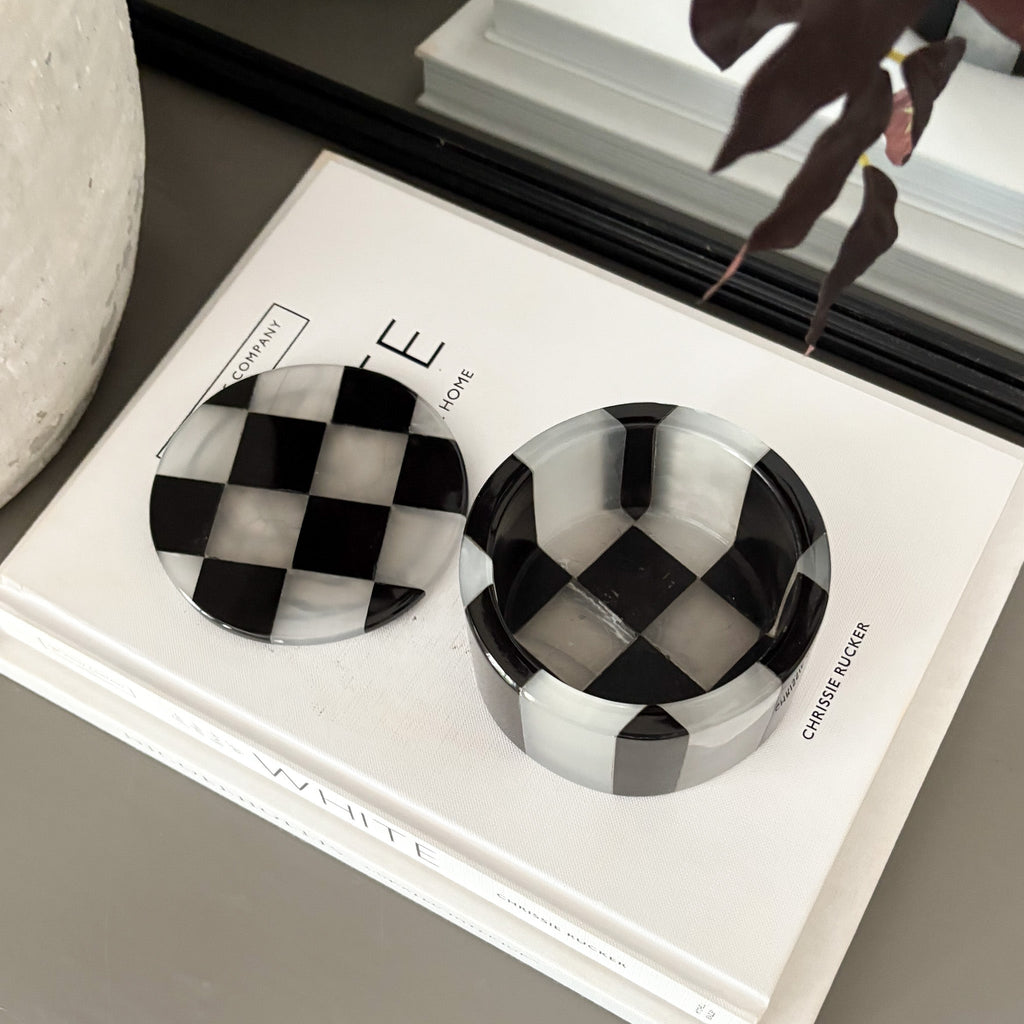 Black Marble and White Onyx Checker Lidded Box