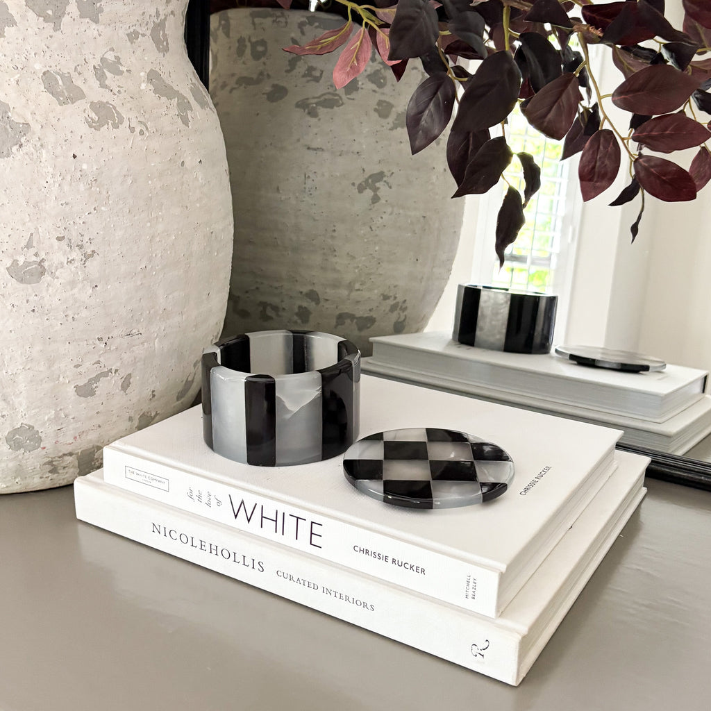 Black Marble and White Onyx Checker Lidded Box