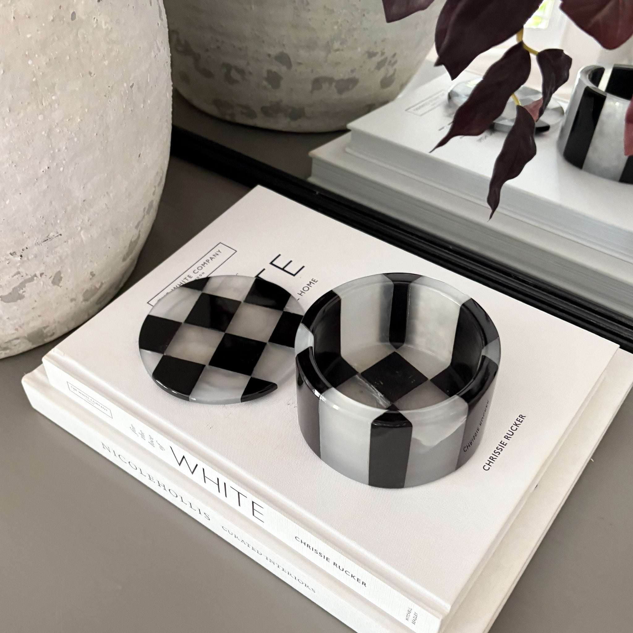Black Marble and White Onyx Checker Lidded Box