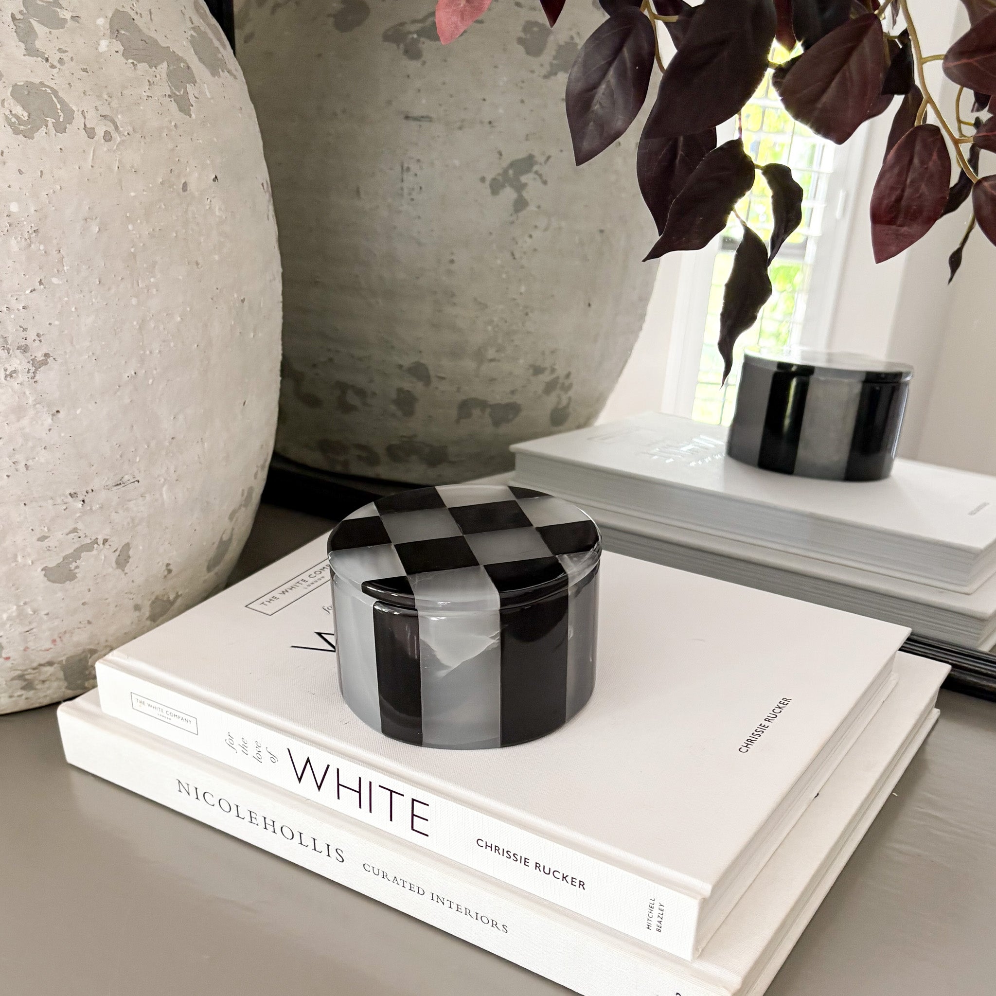 Black Marble and White Onyx Checker Lidded Box