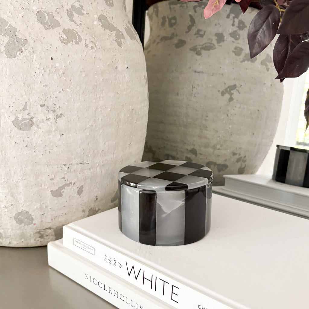 Black Marble and White Onyx Checker Lidded Box
