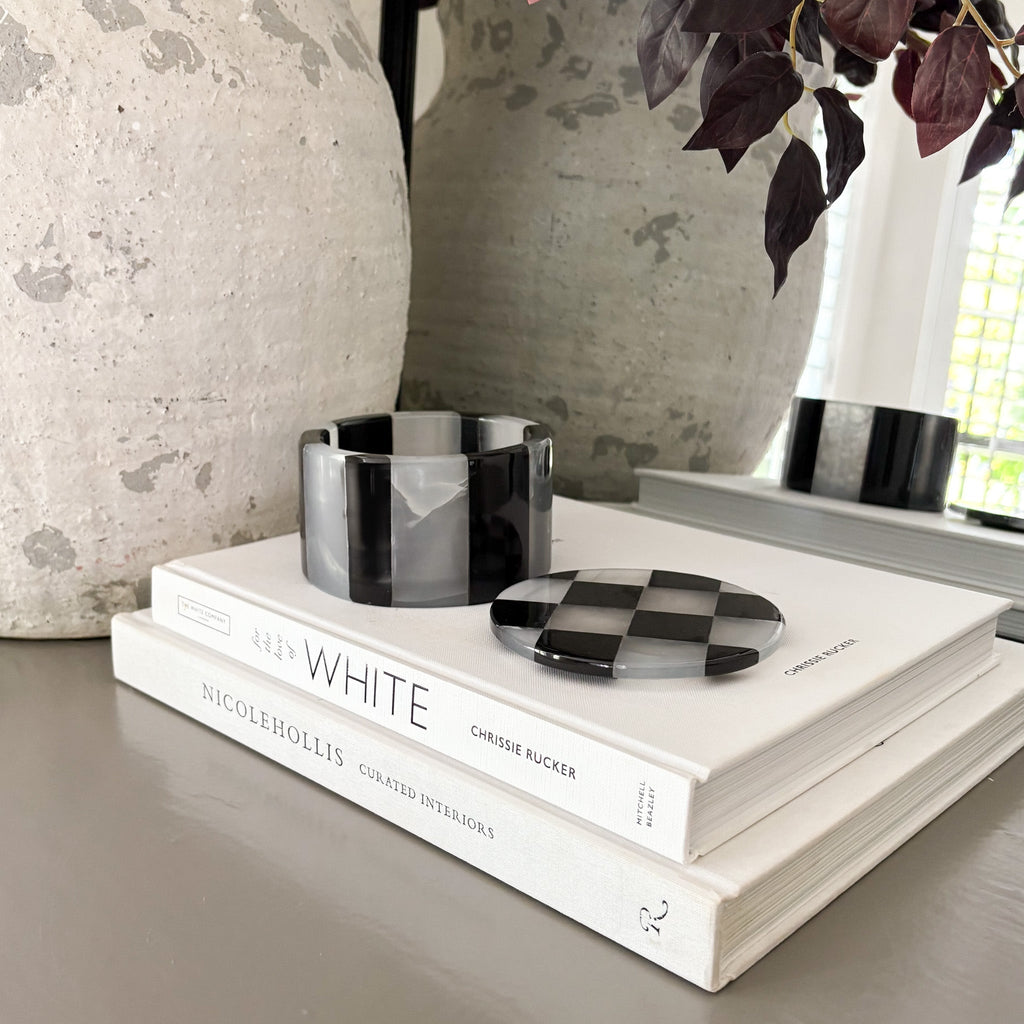 Black Marble and White Onyx Checker Lidded Box