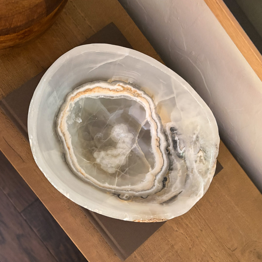 Large Hand Carved Grey Onyx Bowl