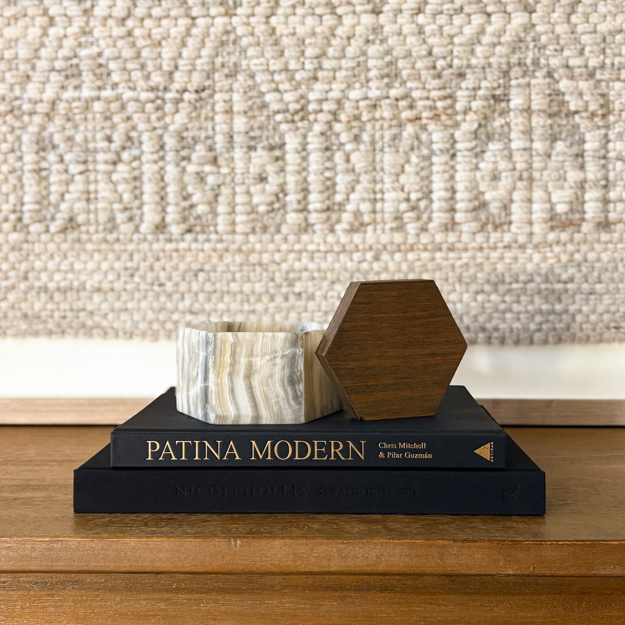 Grey Onyx Hexagonal Box with Wooden Lid