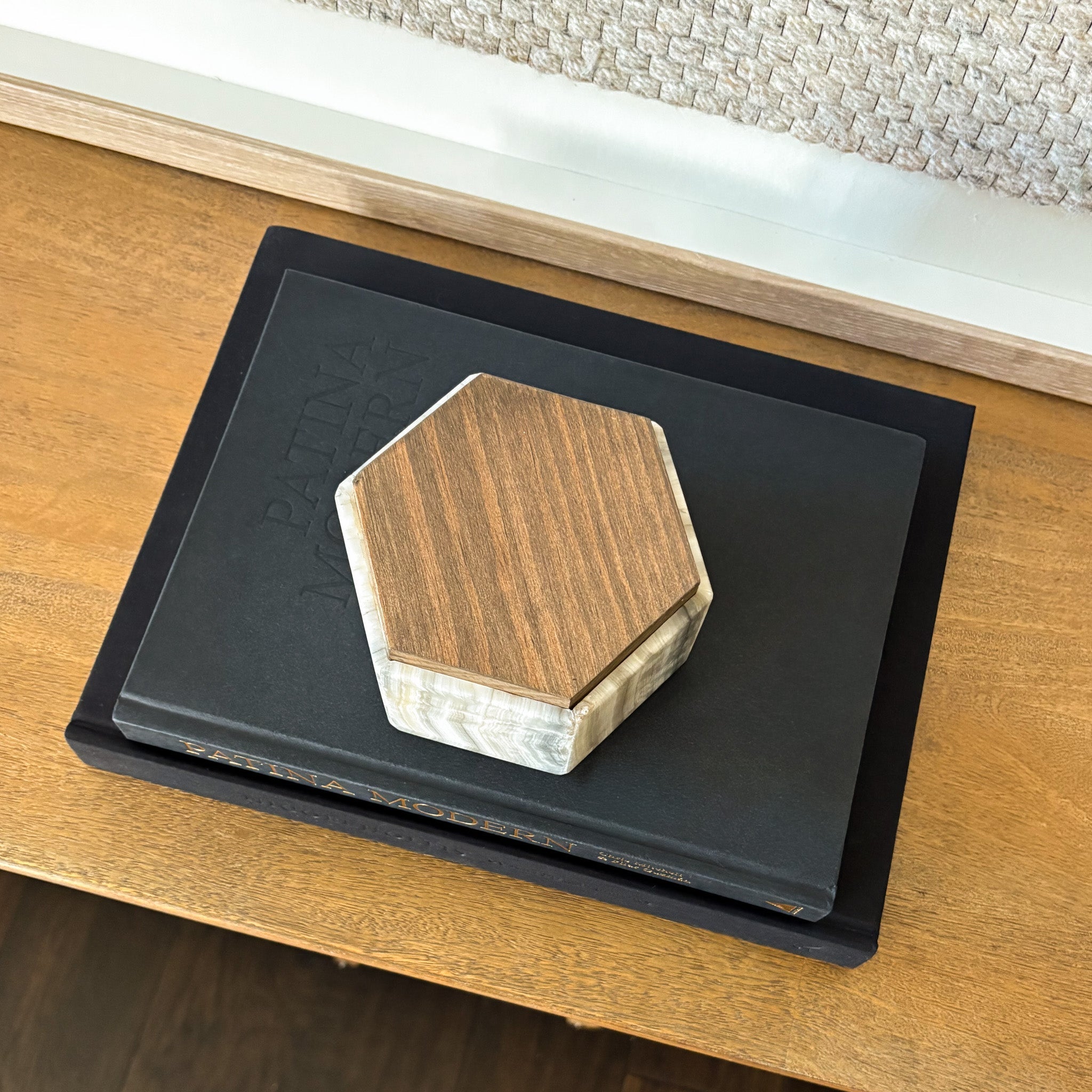 Grey Onyx Hexagonal Box with Wooden Lid