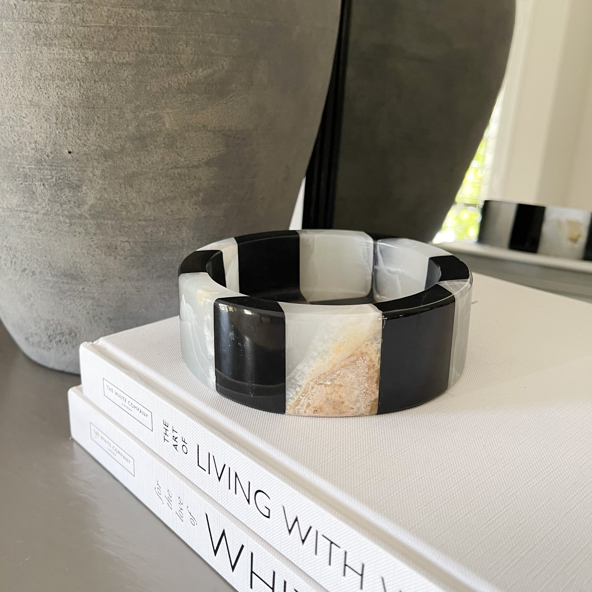 Black Marble and White Onyx Checker Dish