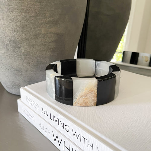Black Marble and White Onyx Checker Dish
